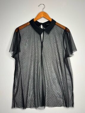 Who What Wear Black Sheer Blouse w Collar AA